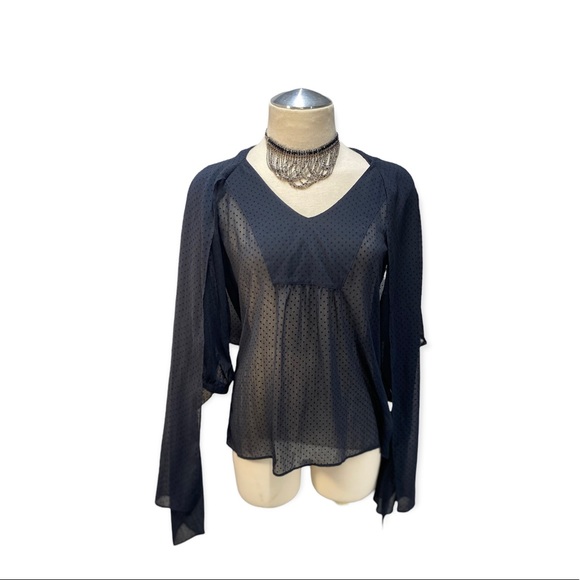 Rare Fossil Black Semi-Sheer Blouse with Shawl - Picture 3 of 5